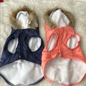 Navy and Coral Dog Jackets with Faux Fur Trim